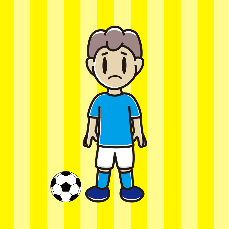 困るサッカーのユニフォーム姿の男子中学生のイラスト【色、背景あり】PNG