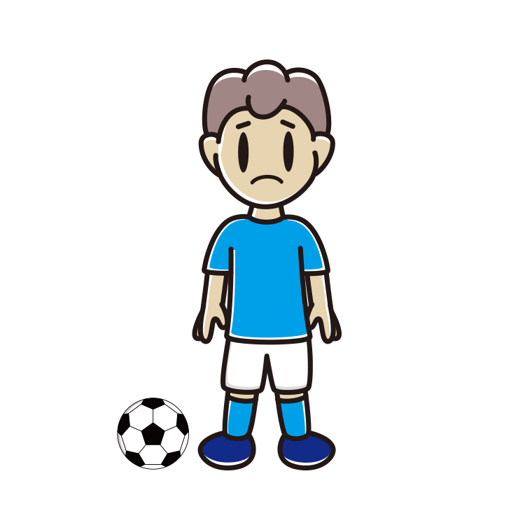困るサッカーのユニフォーム姿の男子中学生のイラスト【色あり、背景なし】透過PNG