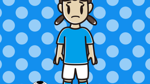 困るサッカーのユニフォーム姿の女子中学生のイラスト【色、背景あり】PNG