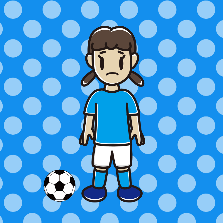 困るサッカーのユニフォーム姿の女子中学生のイラスト【色、背景あり】PNG