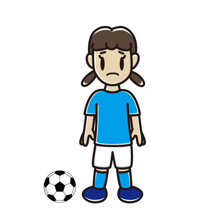 困るサッカーのユニフォーム姿の女子中学生のイラスト【色あり、背景なし】透過PNG