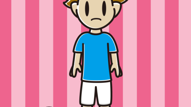 困るサッカーのユニフォーム姿の男子高校生のイラスト【色、背景あり】PNG