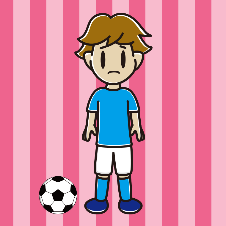 困るサッカーのユニフォーム姿の男子高校生のイラスト【色、背景あり】PNG