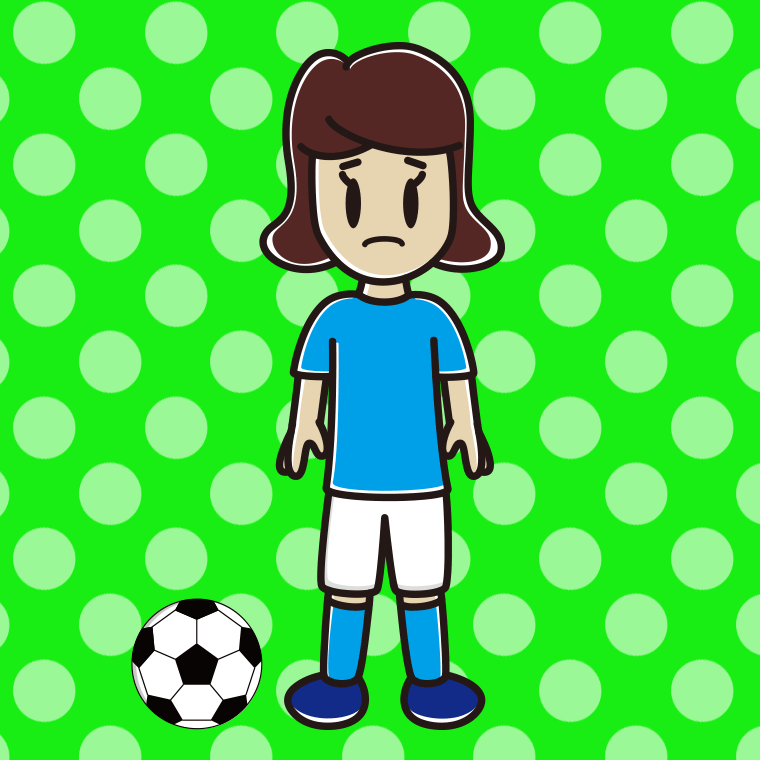 困るサッカーのユニフォーム姿の女子高校生のイラスト【色、背景あり】PNG