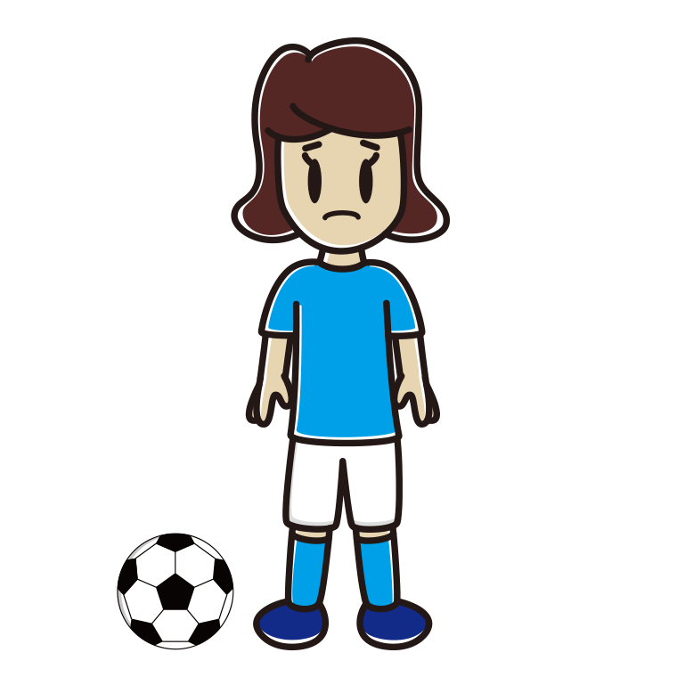 困るサッカーのユニフォーム姿の女子高校生のイラスト【色あり、背景なし】透過PNG