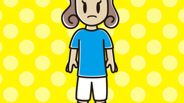 困るサッカーのユニフォーム姿の女子大学生のイラスト【色、背景あり】PNG