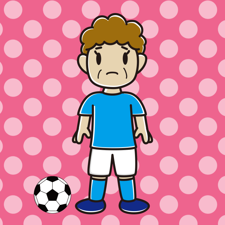 困るサッカーのユニフォーム姿のおばさんのイラスト【色、背景あり】PNG