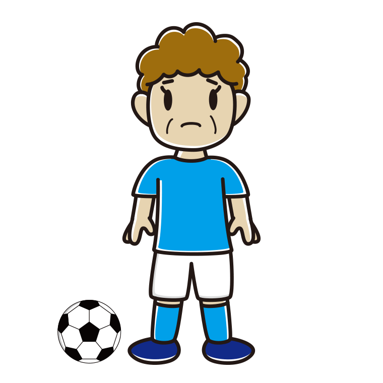 困るサッカーのユニフォーム姿のおばさんのイラスト【色あり、背景なし】透過PNG