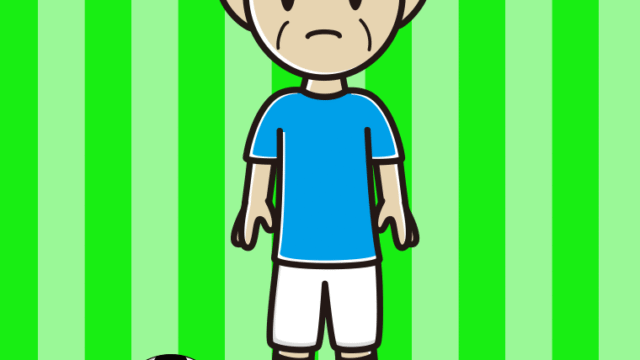 困るサッカーのユニフォーム姿のおじいさんのイラスト【色、背景あり】PNG