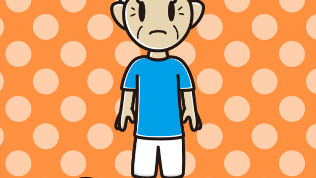 困るサッカーのユニフォーム姿のおばあさんのイラスト【色、背景あり】PNG