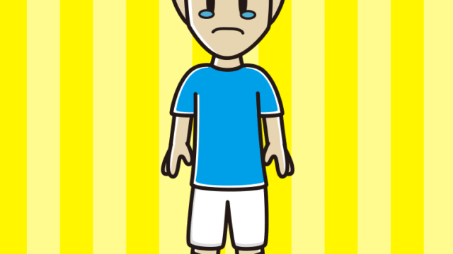 泣くサッカーのユニフォーム姿の男性のイラスト【色、背景あり】PNG