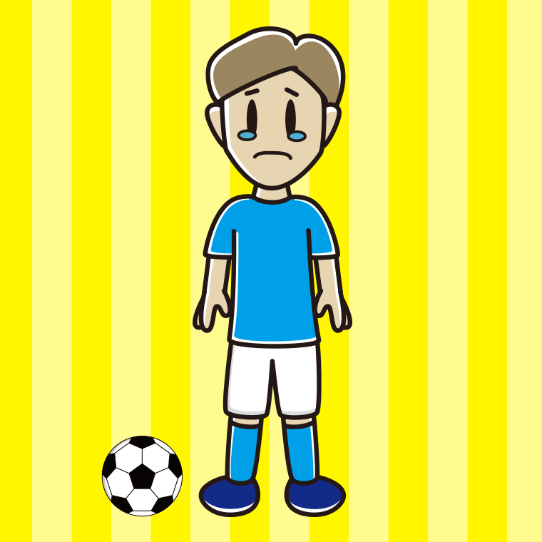 泣くサッカーのユニフォーム姿の男性のイラスト【色、背景あり】PNG