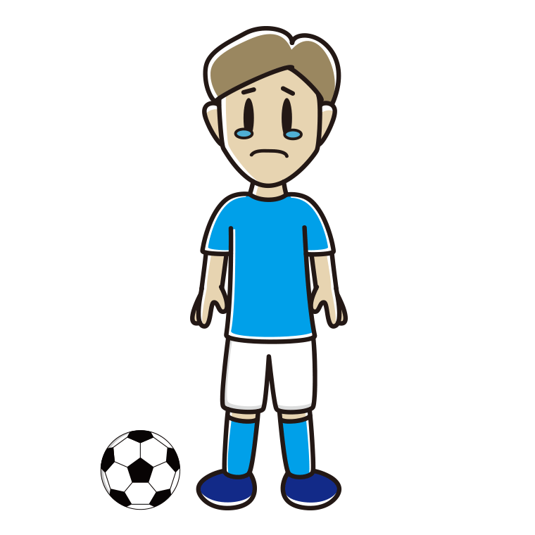 泣くサッカーのユニフォーム姿の男性のイラスト【色あり、背景なし】透過PNG