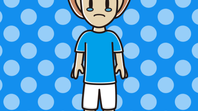 泣くサッカーのユニフォーム姿の女性のイラスト【色、背景あり】PNG