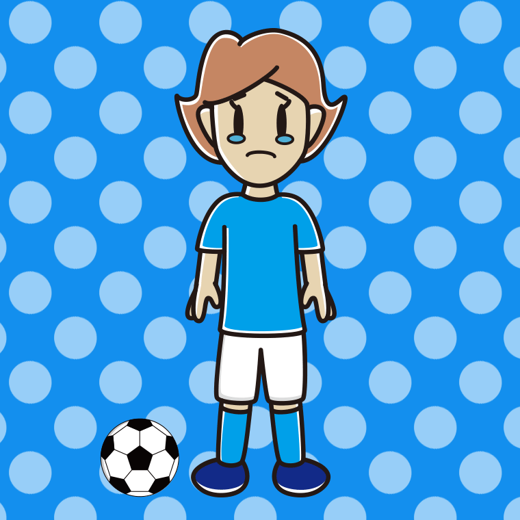 泣くサッカーのユニフォーム姿の女性のイラスト【色、背景あり】PNG