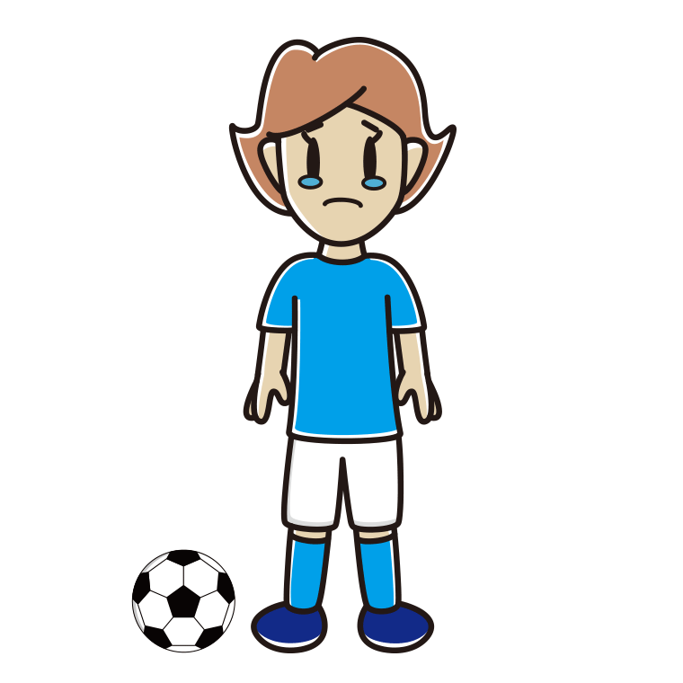 泣くサッカーのユニフォーム姿の女性のイラスト【色あり、背景なし】透過PNG