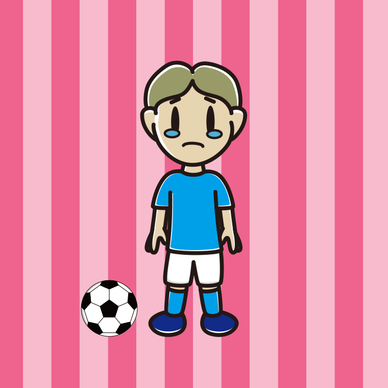 泣くサッカーのユニフォーム姿の小学生男子のイラスト【色、背景あり】PNG