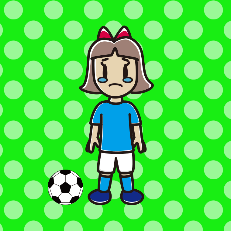 泣くサッカーのユニフォーム姿の小学生女子のイラスト【色、背景あり】PNG