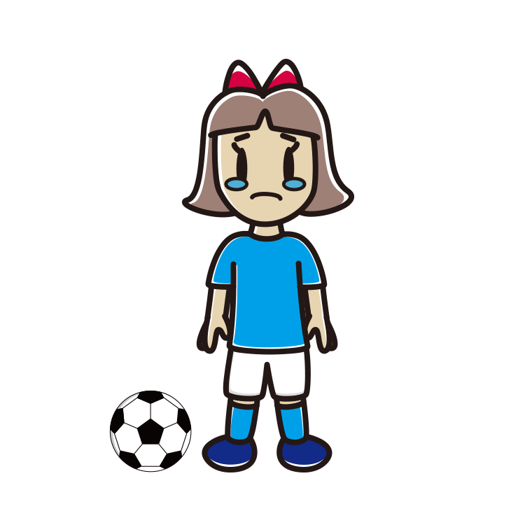 泣くサッカーのユニフォーム姿の小学生女子のイラスト【色あり、背景なし】透過PNG