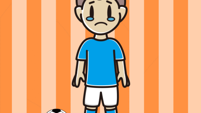 泣くサッカーのユニフォーム姿の男子中学生のイラスト【色、背景あり】PNG