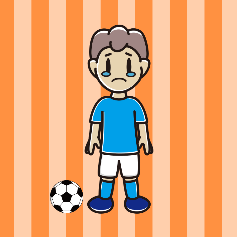 泣くサッカーのユニフォーム姿の男子中学生のイラスト【色、背景あり】PNG