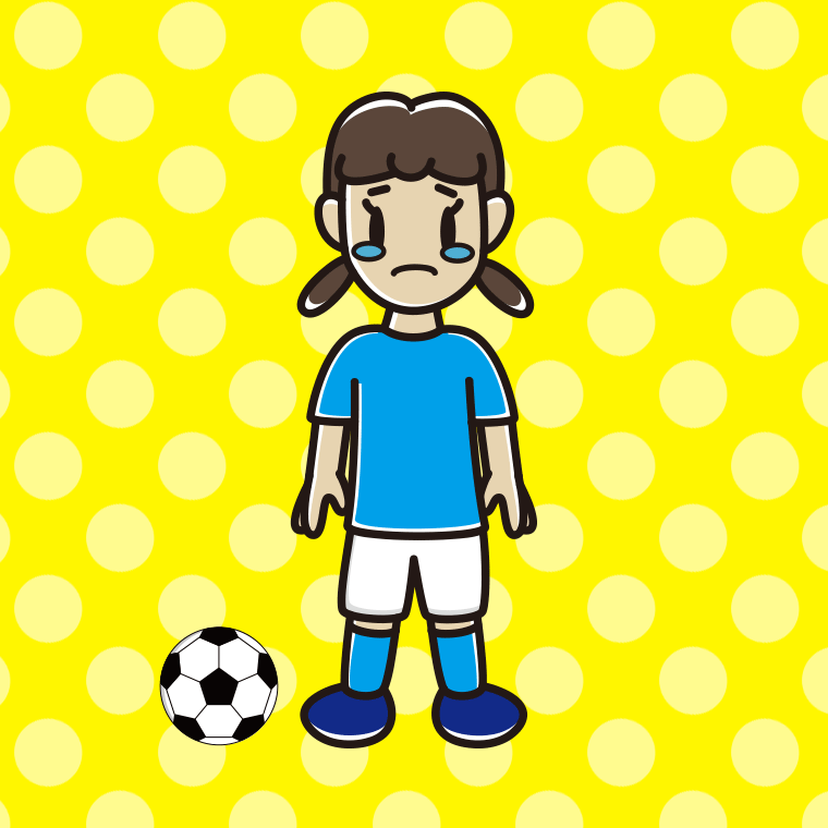 泣くサッカーのユニフォーム姿の女子中学生のイラスト【色、背景あり】PNG