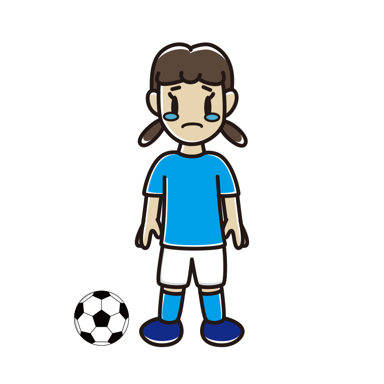 泣くサッカーのユニフォーム姿の女子中学生のイラスト【色あり、背景なし】透過PNG