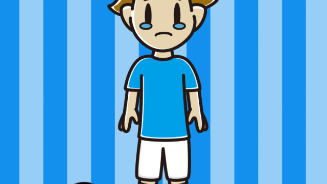 泣くサッカーのユニフォーム姿の男子高校生のイラスト【色、背景あり】PNG