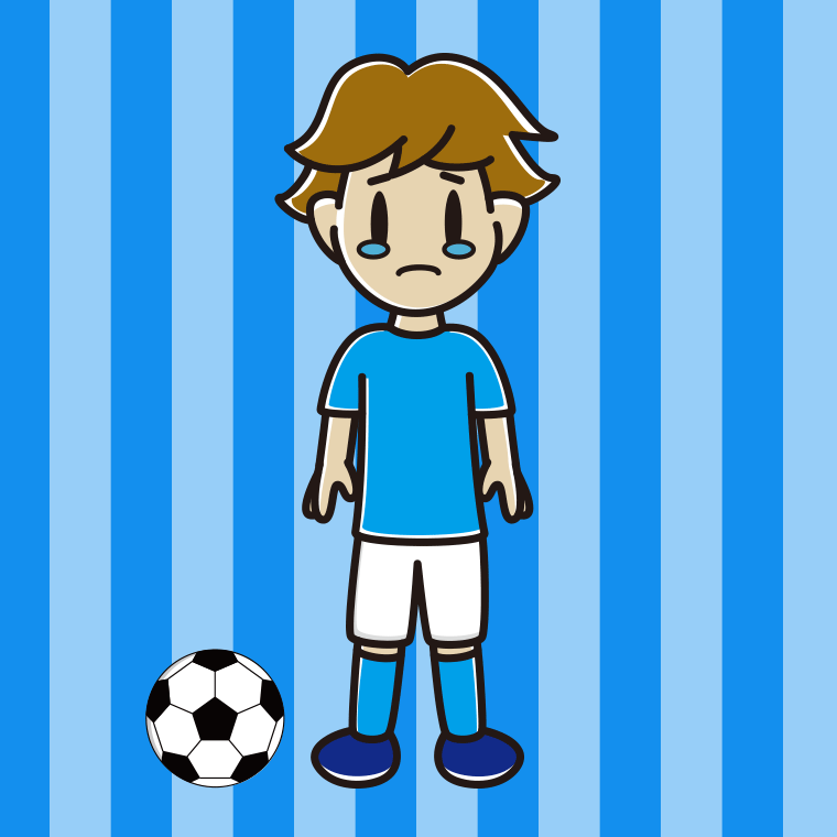 泣くサッカーのユニフォーム姿の男子高校生のイラスト【色、背景あり】PNG