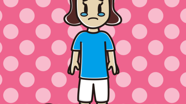 泣くサッカーのユニフォーム姿の女子高校生のイラスト【色、背景あり】PNG