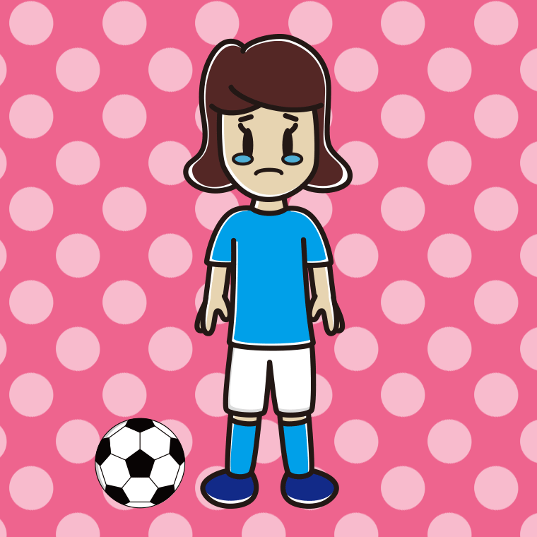 泣くサッカーのユニフォーム姿の女子高校生のイラスト【色、背景あり】PNG