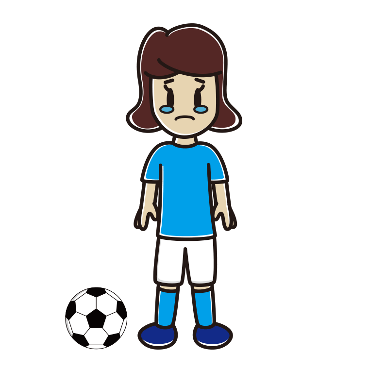 泣くサッカーのユニフォーム姿の女子高校生のイラスト【色あり、背景なし】透過PNG