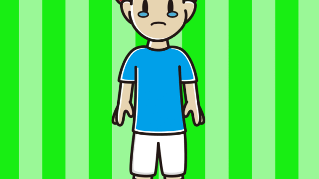 泣くサッカーのユニフォーム姿の男子大学生のイラスト【色、背景あり】PNG