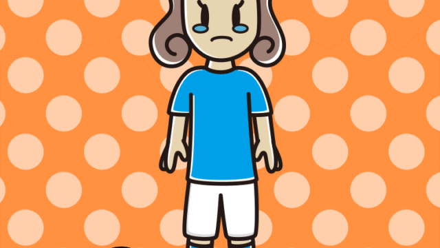 泣くサッカーのユニフォーム姿の女子大学生のイラスト【色、背景あり】PNG