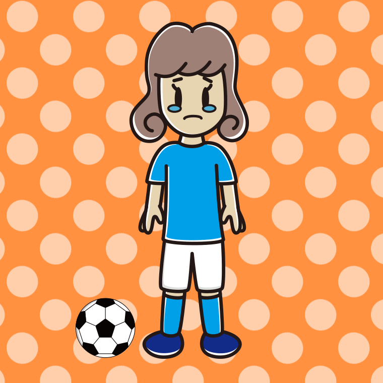 泣くサッカーのユニフォーム姿の女子大学生のイラスト【色、背景あり】PNG