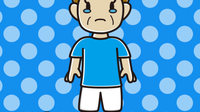 泣くサッカーのユニフォーム姿のおばさんのイラスト【色、背景あり】PNG