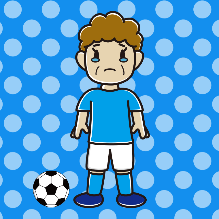 泣くサッカーのユニフォーム姿のおばさんのイラスト【色、背景あり】PNG