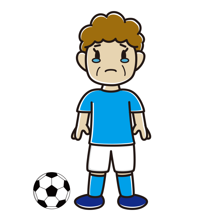 泣くサッカーのユニフォーム姿のおばさんのイラスト【色あり、背景なし】透過PNG