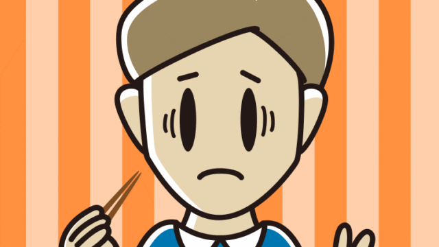 お箸で困る男性のイラスト【色、背景あり】PNG