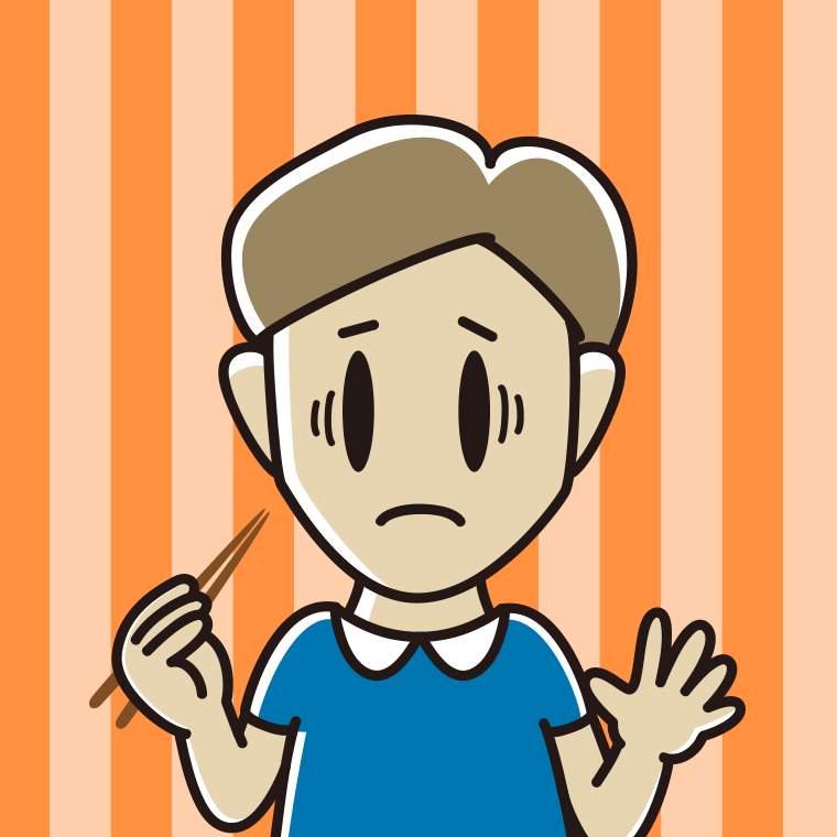 お箸で困る男性のイラスト【色、背景あり】PNG