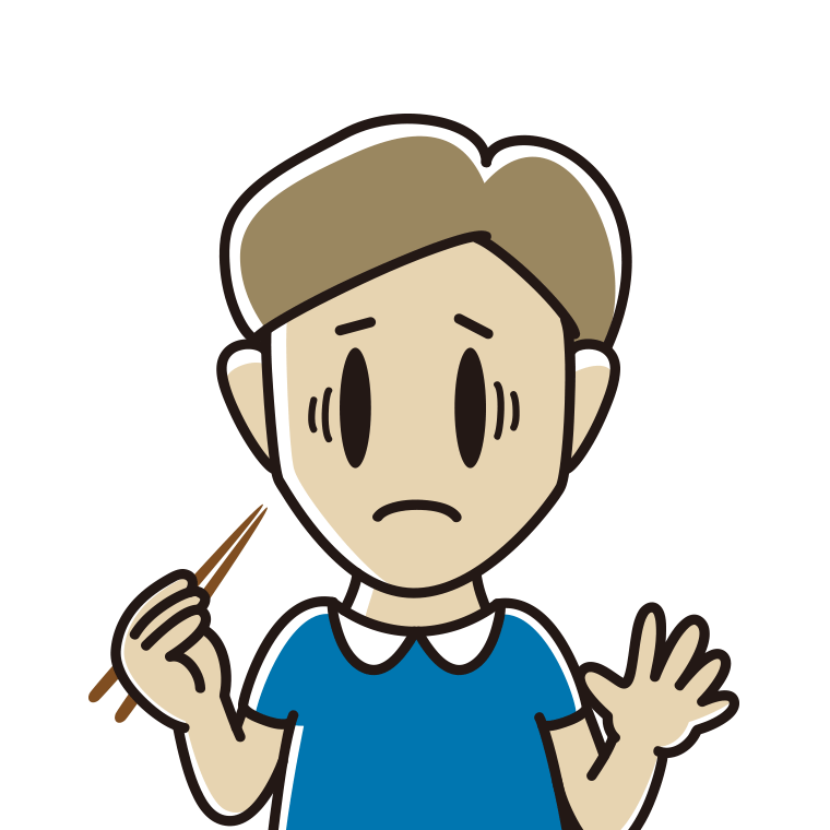 お箸で困る男性のイラスト【色あり、背景なし】透過PNG