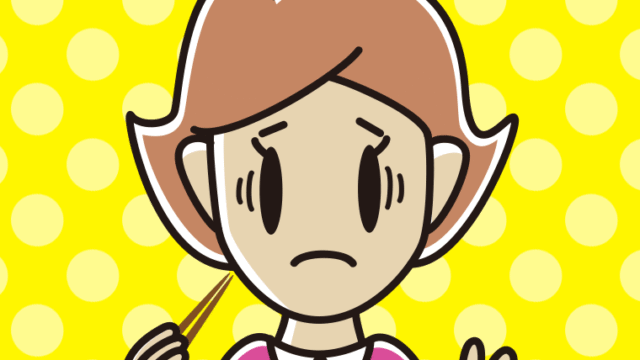 お箸で困る女性のイラスト【色、背景あり】PNG