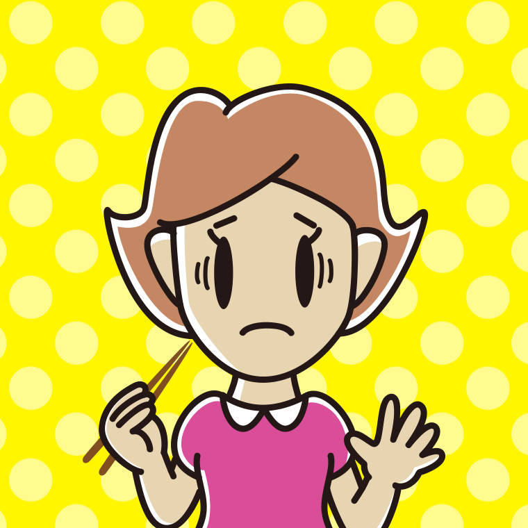お箸で困る女性のイラスト【色、背景あり】PNG