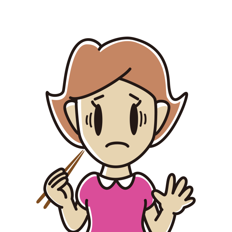 お箸で困る女性のイラスト【色あり、背景なし】透過PNG