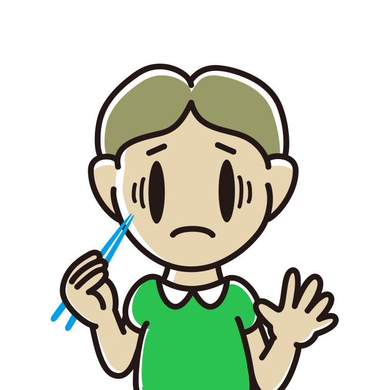 お箸で困る小学生男子のイラスト【色あり、背景なし】透過PNG