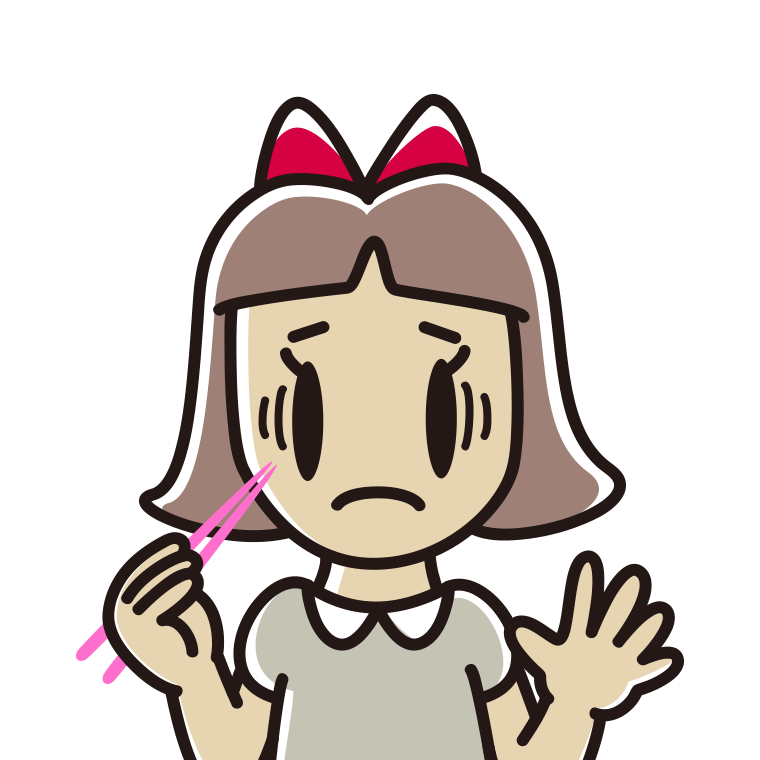 お箸で困る小学生女子のイラスト【色あり、背景なし】透過PNG