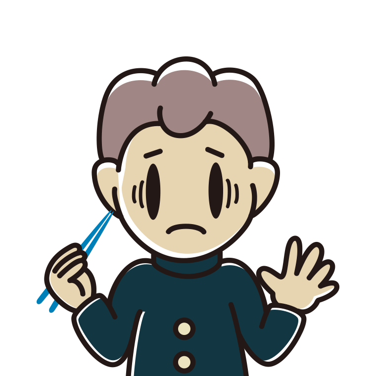 お箸で困る男子中学生のイラスト【色あり、背景なし】透過PNG