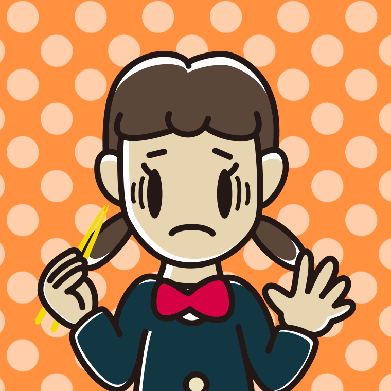 お箸で困る女子中学生のイラスト【色、背景あり】PNG