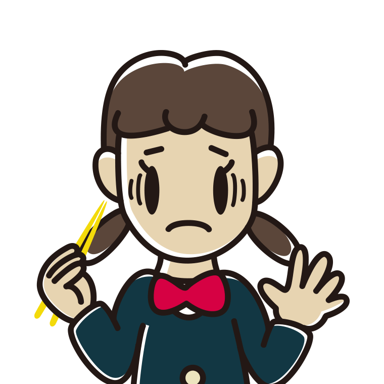 お箸で困る女子中学生のイラスト【色あり、背景なし】透過PNG