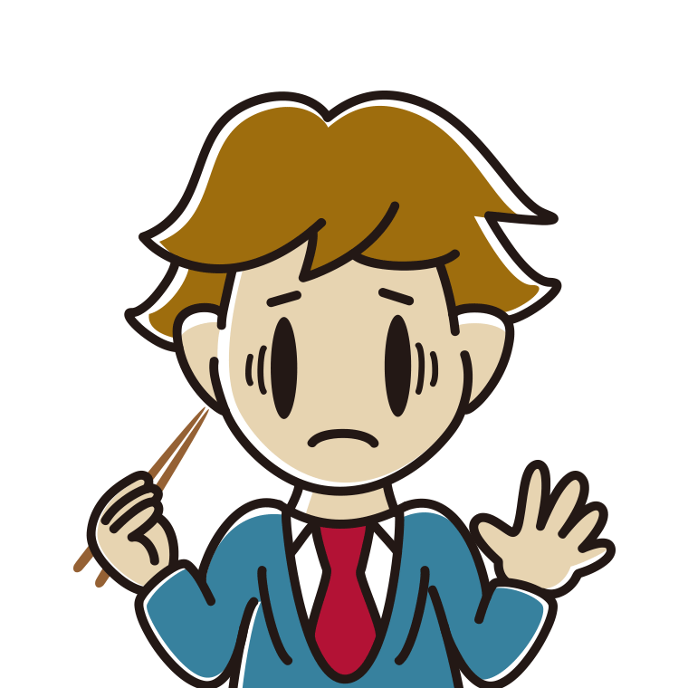 お箸で困る男子高校生のイラスト【色あり、背景なし】透過PNG